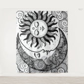 Zon Maan en Sterren Celestial Schilderbaar Tapijt Wandkleed (Voorkant)