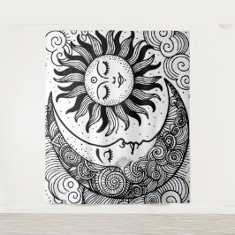 Zon Maan en Sterren Celestial Schilderbaar Tapijt Wandkleed