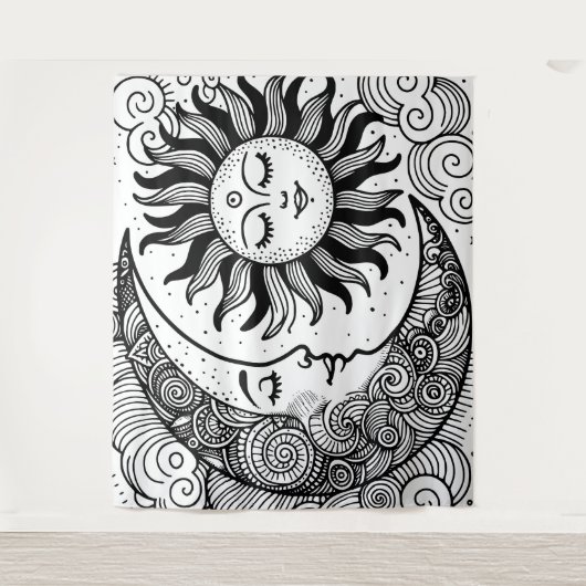 Zon Maan en Sterren Celestial Schilderbaar Tapijt Wandkleed (Voorkant)