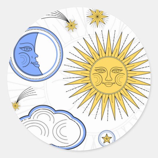 zon maan en sterren illustratie ronde sticker (Voorkant)