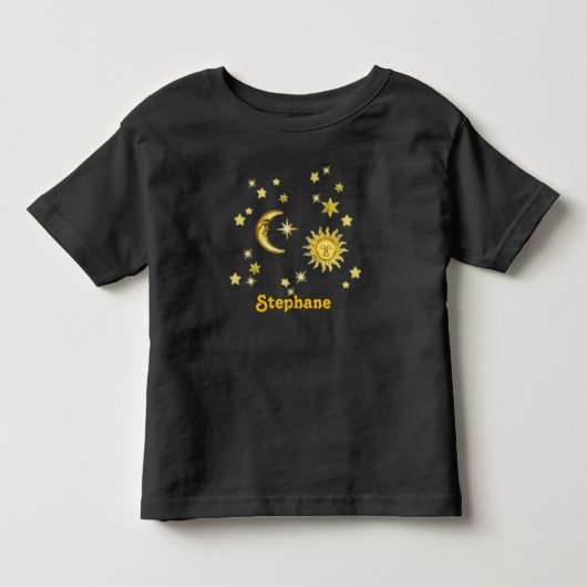 Zon, maan en sterren met naam 🌞 🌛 ⭐ kinder shirts (Voorkant)