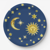 Zon, maan en sterren papieren bordje (Voorkant)