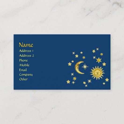Zon, maan en sterren visitekaartje (Voorkant)
