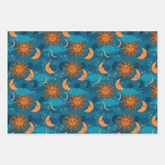 Zon, maan en sterretpapier Reeks 3 Inpakpapier Vel (Voorkant)