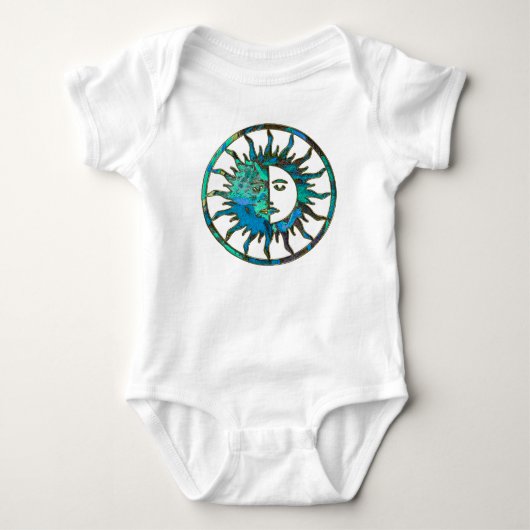 ZON & MAAN in blauw, goud & zilver Romper (Voorkant)