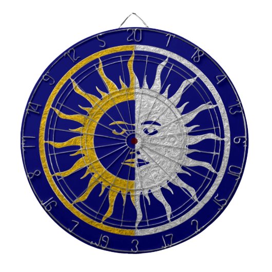 ZON & MAAN in goud & zilver Dartbord (Voorkant)