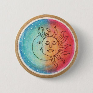 Zon & maan in liefde ronde button 5,7 cm