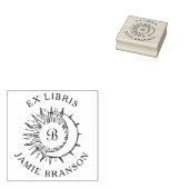 Zon & Maan Initiaal Ronde Ex Libris Boek Rubberstempel (Gestempeld)