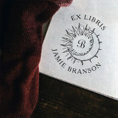 Zon & Maan Initiaal Ronde Ex Libris Boek Rubberstempel