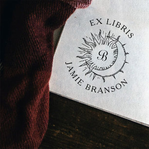 Zon & Maan Initiaal Ronde Ex Libris Boek Rubberstempel