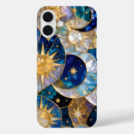 Zon Maan iPhone Hoesje Gebrandschilderd Blauw Goud