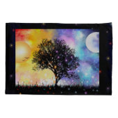 zon maan kosmische zonsondergang met zwarte boom kussensloop (Achterkant-Links)