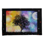 zon maan kosmische zonsondergang met zwarte boom kussensloop (Voorkant-Rechts)