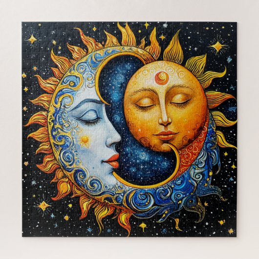 Zon Maan Legpuzzel Hemelse Kunst Cadeau (Verticaal)