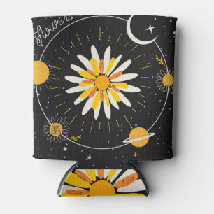 Zon Maan Planeten: Grafische Bloemen Kunst Blikjeskoeler