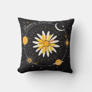 Zon Maan Planeten: Grafische Bloemen Kunst Kussen