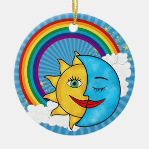 Zon Maan Regenboog Sterren Keramisch Ornament
