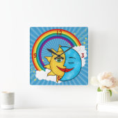 Zon Maan Regenboog Sterren Vierkante Klok (Huis)