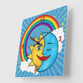 Zon Maan Regenboog Sterren Vierkante Klok (Hoek)
