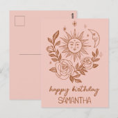 Zon Maan & Rozen Boho Magische VERJAARDAG MET NAAM Briefkaart (Voorkant / Achterkant)