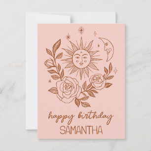 Zon Maan & Rozen Boho Magische VERJAARDAG MET NAAM Briefkaart