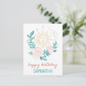 Zon Maan & Rozen Boho Magische VERJAARDAG MET NAAM Briefkaart (Staand voorkant)