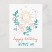 Zon Maan & Rozen Boho Magische VERJAARDAG MET NAAM Briefkaart (Voorkant)