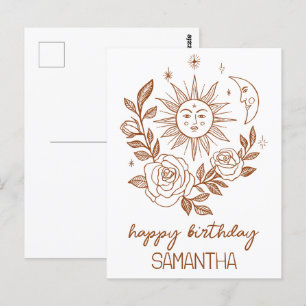 Zon Maan & Rozen Boho Magische VERJAARDAG MET NAAM Briefkaart