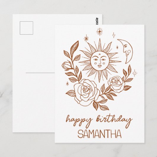 Zon Maan & Rozen Boho Magische VERJAARDAG MET NAAM Briefkaart (Voorkant / Achterkant)