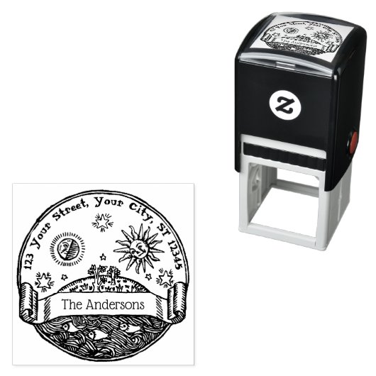  Zon Maan Sterren Oceaan Aarde Naam Adres Zelfinktende Stempel (In situ)