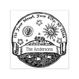  Zon Maan Sterren Oceaan Aarde Naam Adres Zelfinktende Stempel