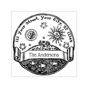  Zon Maan Sterren Oceaan Aarde Naam Adres Zelfinktende Stempel