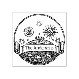  zon maan sterren oceaan aarde tekening naam rubberstempel