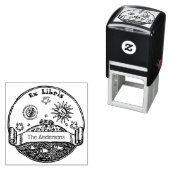  Zon Maan Sterren Ocean Earth Ex Libris Zelfinktende Stempel (In situ)