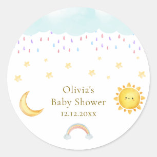 Zon Maan Sterren Regenboog Regendruppel Baby Showe Ronde Sticker