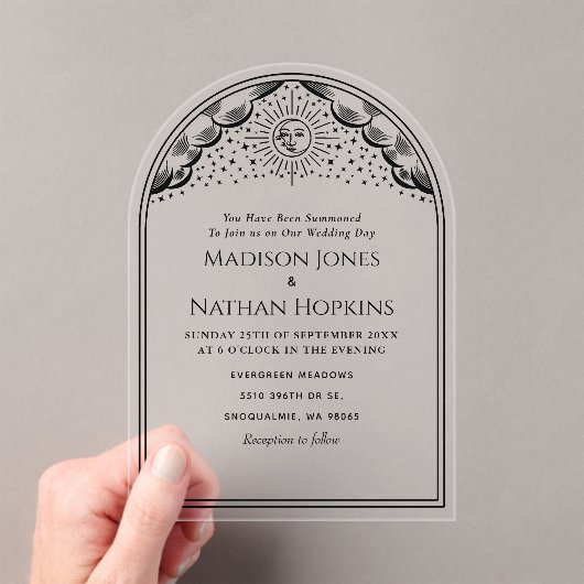  zon maan tarot Kaart boog bruiloft Acryl Uitnodigingen (Insitu (Draagbaar))