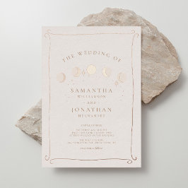 Zon & Maan Whimsical Hand getrokken hemelse bruilo Folie Uitnodiging