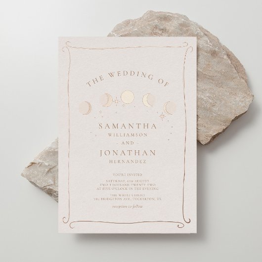 Zon & Maan Whimsical Hand getrokken hemelse bruilo Folie Uitnodiging