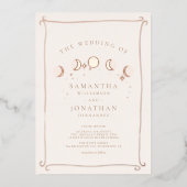 Zon & Maan Whimsical Hand getrokken hemelse bruilo Folie Uitnodiging (Voorkant)