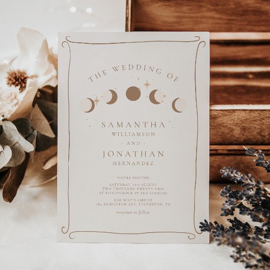 Zon & Maan Whimsical Hand getrokken hemelse bruilo Kaart