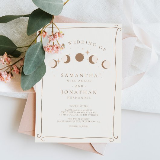 Zon & Maan Whimsical Hand getrokken hemelse bruilo Kaart