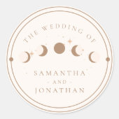 Zon & Maan Whimsical Handgetekende Hemelse Bruilof Ronde Sticker (Voorkant)