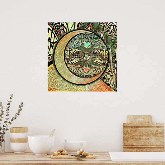 Zon, maan, Yin Yang, boom van het leven Poster (Keuken)