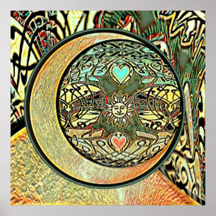 Zon, maan, Yin Yang, boom van het leven Poster