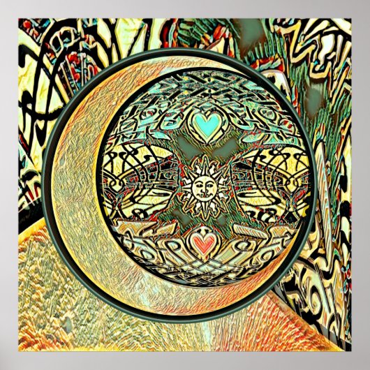 Zon, maan, Yin Yang, boom van het leven Poster (Voorkant)