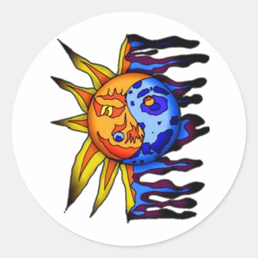Zon / Maan Yin Yang Ronde Sticker (Voorkant)