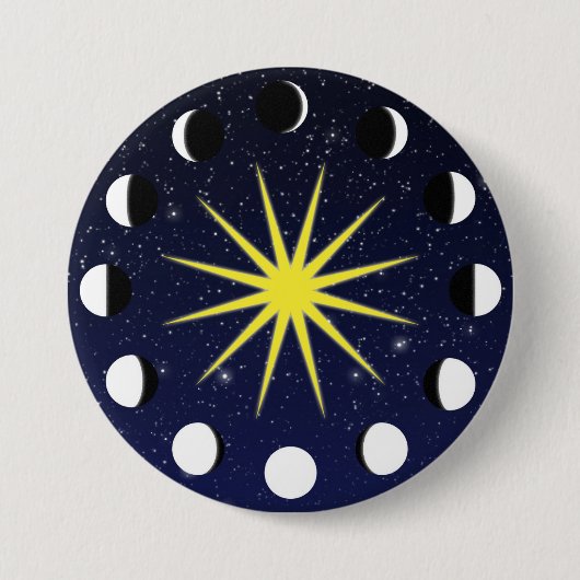 Zon, Maanfasen & Sterren Ronde Button 7,6 Cm (Voorkant)