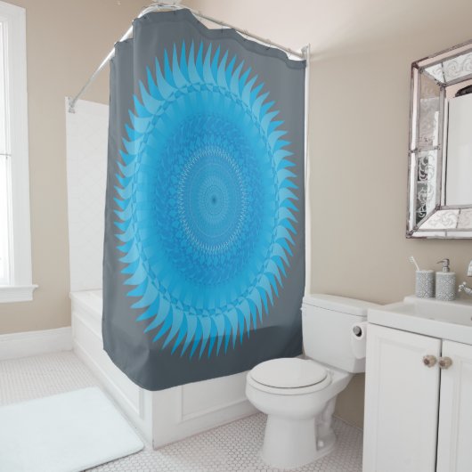 Zon Mandala Lichtblauw Douchegordijn (In situ)