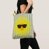 Zon met donkere zonnebrillen op Aqua & Oranje Stri Tote Bag (Dichtbij)