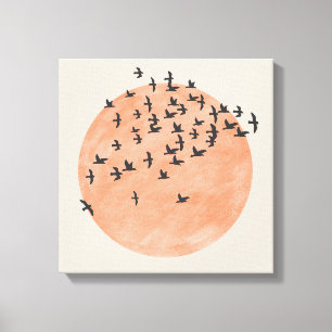 Zon met een zwerm vogels canvas afdruk